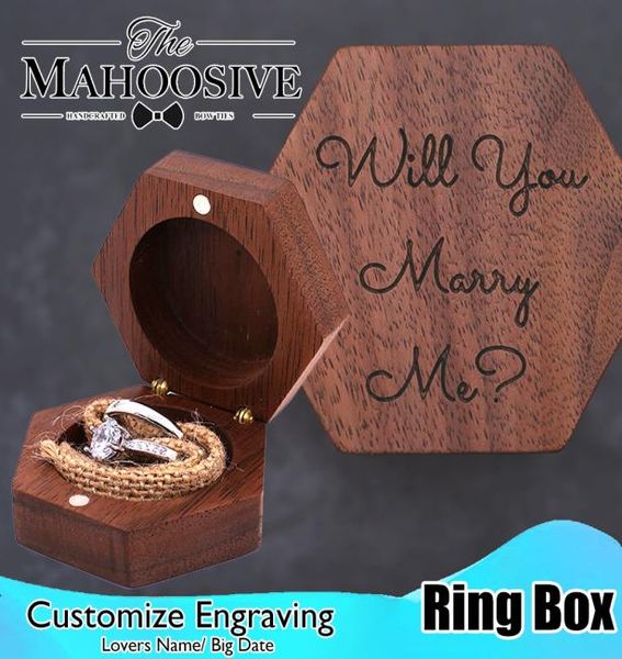 

wood ring box luxury custom logo walnut wooden wedding jewelry rings box wood jewellery box7626765, Black;white