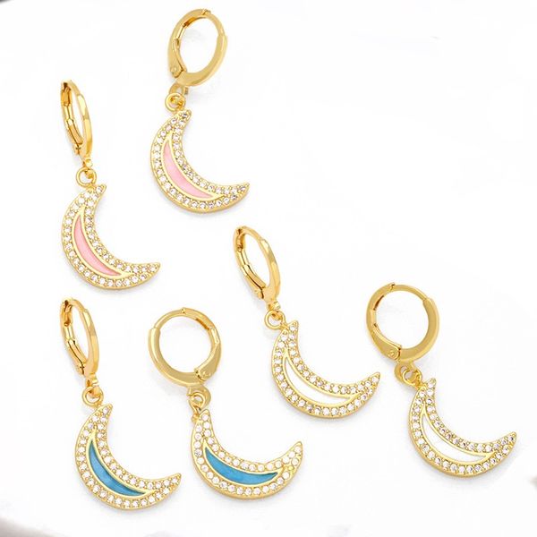 

charming crescent moon hoop dangle earrings with clear crystal stone elegant candy colors earring teens jewelry gifts, Silver