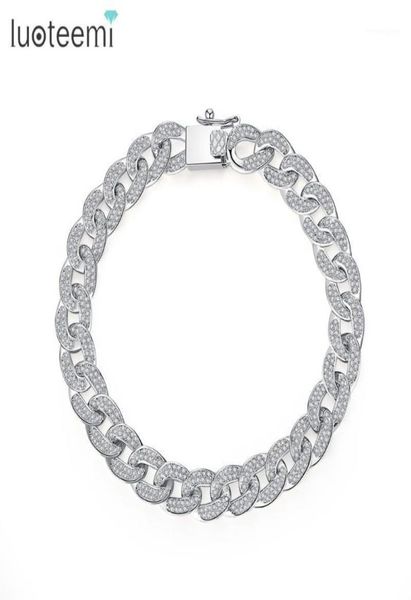 

luoteemi fashion cz crystal curb cuban chain bracelets for women white gold color luxury wedding bracelet jewellery13802629, Black