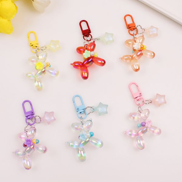 

creative color-plated balloon dog keychain pendant cute animal mobile phone school bag keychains jewelry female, Silver