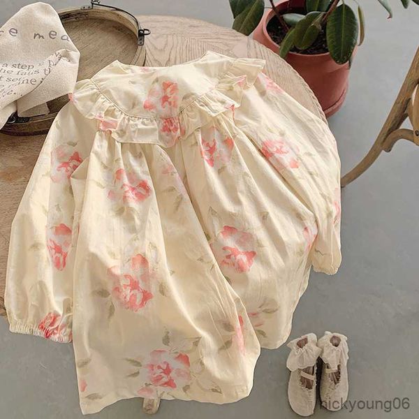 

girl's dresses children's dress with ruffles for girls 2023 spring floral print princess long sleeved r230607, Red;yellow