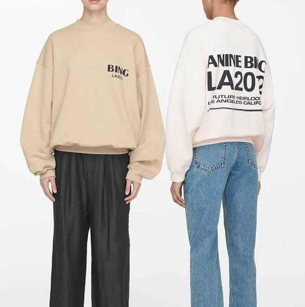 

anine bing women sweatshirt letter printing brushed round neck loose plush sweater designer fashion pullover hoodie2023, Black