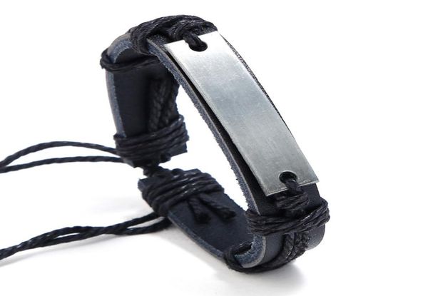 

supply cool new genuine leather bracelet jewelry bangle cuff pewter metal blank plate charm bracelets 6461498, Golden;silver