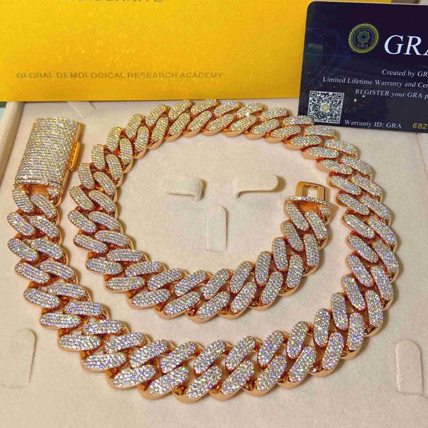 

fine jewelry miami pure sterling silver 925 men vvs moissanite 18k gold plated necklace cuban link chain