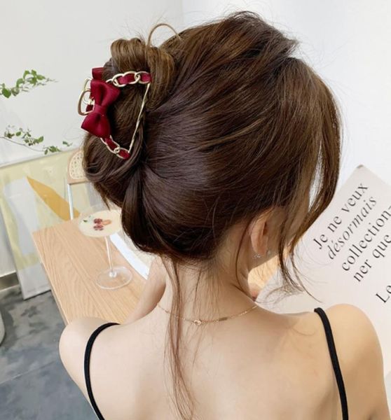 

new hyperbole hair claw bowknot chain color clip girl headdress big size makeup styling barrettes for women hair accessories5322923, Slivery;golden