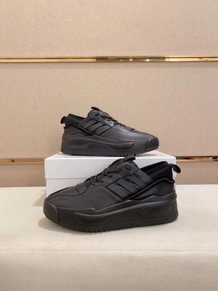

famous brand men yy3 sneaker shoes side stripe trainer suede & nylon skateboard walking chunky rubber sole lace up comfort footwaer eu38-45, Black