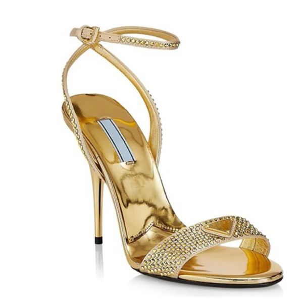 

rhinestones stiletto heels sandals slides heeled open-toe shoe metallic leather outsole women's luxury designers evening dress party sh, Black
