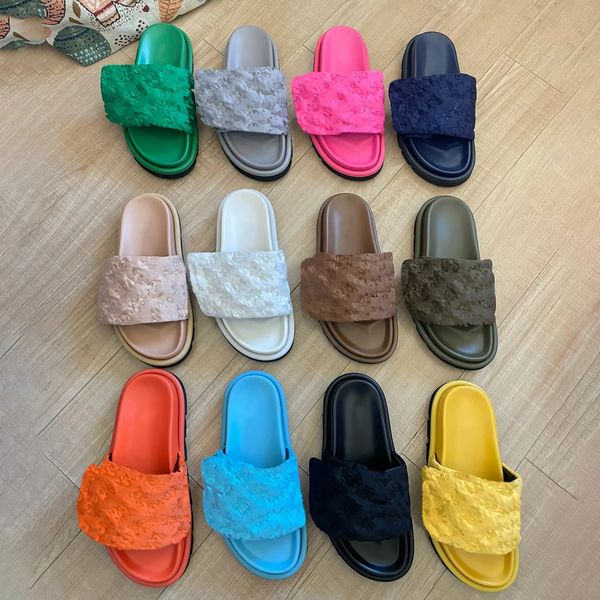 

summer sandals famous designer women pool pillow comfort slipper flat mules men slides padded front strap womens sandal size 35-44, Black