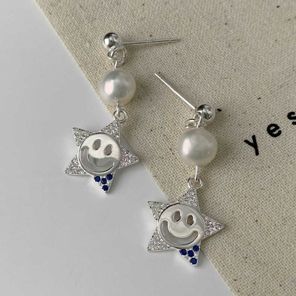 

sweet personalized and fashionable natural freshwater pearl smiling face star earrings and earstuds all over, Golden