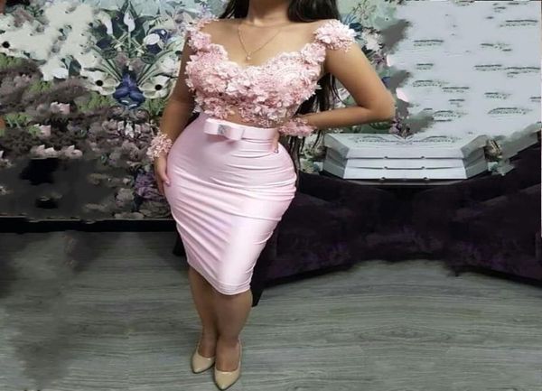 

new pink short mini sheath cocktail dresses lace 3d appliques flowers see through plus size prom gowns for graduation homeco2762985, Black