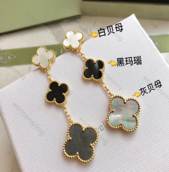 

designer charms luxury ladies earrings threeflower ear s lucky fourleaf clover jewelry plated 18k gold party team absolutely 1872692, Golden