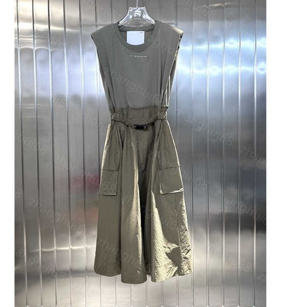 

23ss womens designer clothing summer dresses women dress round neck patchwork large pocket tooling elastic belt sleeveless vest dress womens, Black;gray