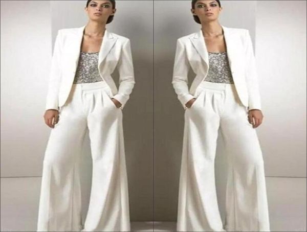 

white long sleeves sequined formal party mother of the bride pant suits with jacket three pieces mother of groom pant suit ba92051808649, Black;red