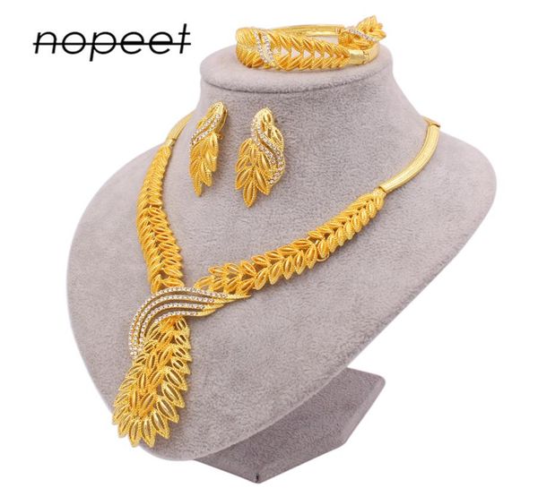 

nopeet supply dubai 24k gold womens jewelry set indian bride necklace ring earring bracelet fourpiece set2739231, Slivery;golden