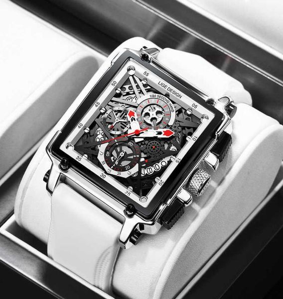 

2021 lige men039s sports chronograph wrist watch for men army silicone strap square quartz swatch clock man relogios mascul2629976, Silver