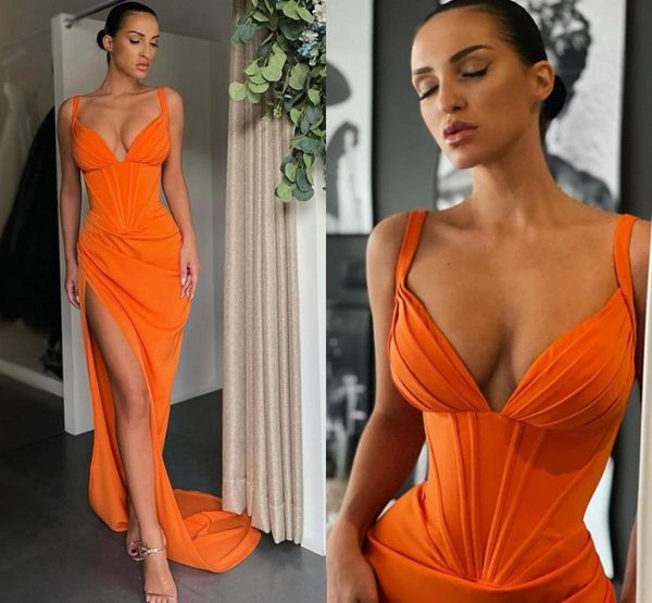 

prom dresses 2022 vneck satin high split evening dress saudi arabia mermaid sleeveless long cocktail party gown graduation v8508055, Black