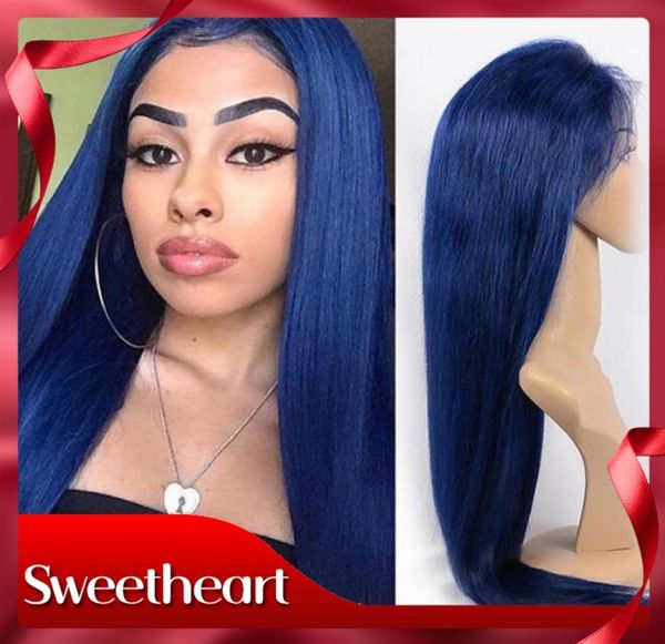 

new cosplay long straight synthetic lace front wigs blue color heat resistant fiber hair natural hairline soft silky wigs for6023861, Black