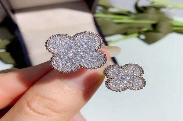 

japan and south korea full diamond double flower ring women039s opening size between fingers lovers gift net red live jewelry r6986081, Golden;silver