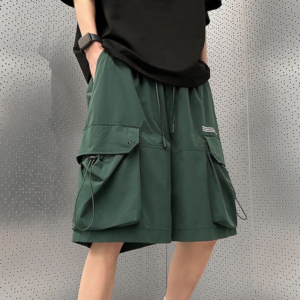 

men's shorts japanese style hip hop streetwear wide knee length cargo pants new summer big size male, White;black