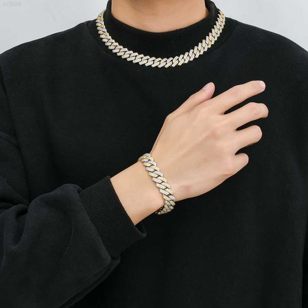 

18k gold plated iced out hiphop men crystal chain thick miami cuban link chain necklace custom moissanite jewelry, Silver