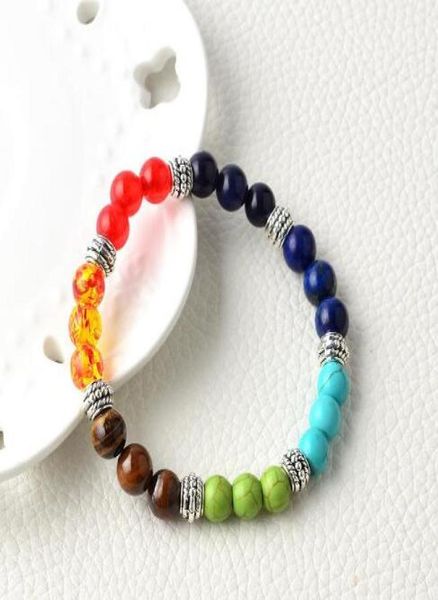 

natural agate stone amethyst jewelry selling tiger stone beads bracelet seven chakra yoga energy stone bracelet3572413, Golden;silver