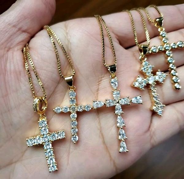 

ns1082 diamond christian religion jewelry gold plated stainless steel chain cz micro pave cross pendant necklace1995425, Silver