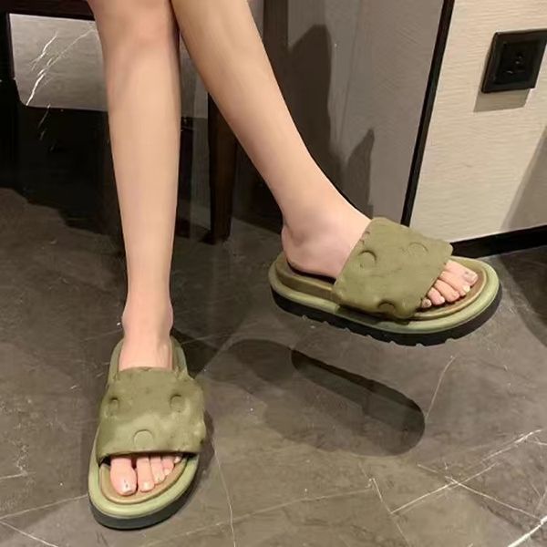 

platform designer pool pillow slides slippers for mens women comfort sunset flat mules easy-to-wear style scuff front strap luxury casual lo, Black