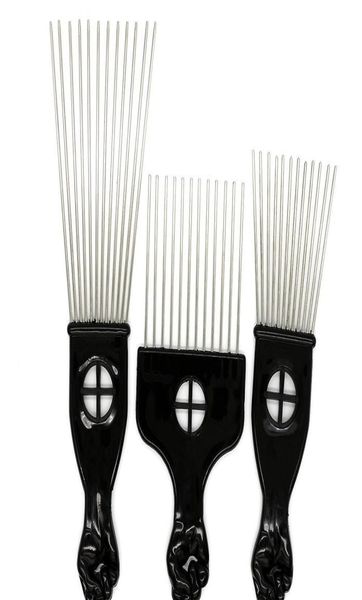 

brushes black plast handle brush stianless steel wide teeth metal hair pick afro comb with fist rueqb yo4nq9395746, Silver