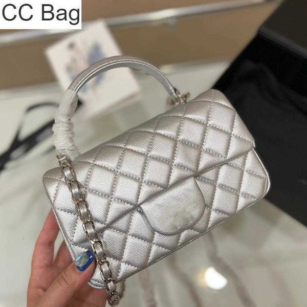 

cc bag 9a hand flap bag classic caviar grain cowhide leather quilted plaid weave chain gold hardware shoulder messenger bag luxury designer, White