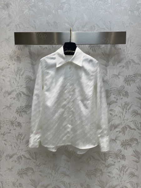 

23ss womens designer clothing high neck blouse women shirt solid color classic full logo jacquard lapel long sleeve shirt women clothes, White