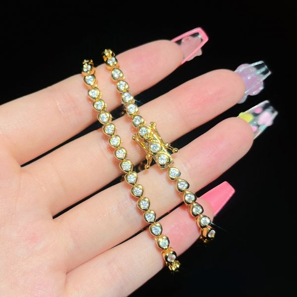 

geometric bezel heart shaped 5a cubic zirconia cz tennis chain bracelet fashion classic valentine's day gift women girl jewelry, Golden;silver