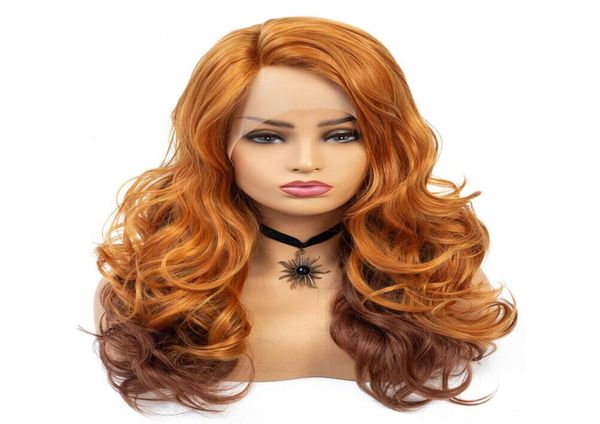 

fashion synthetic lace front wig body wave wavy gold mixed brown hair wigs9238048, Black
