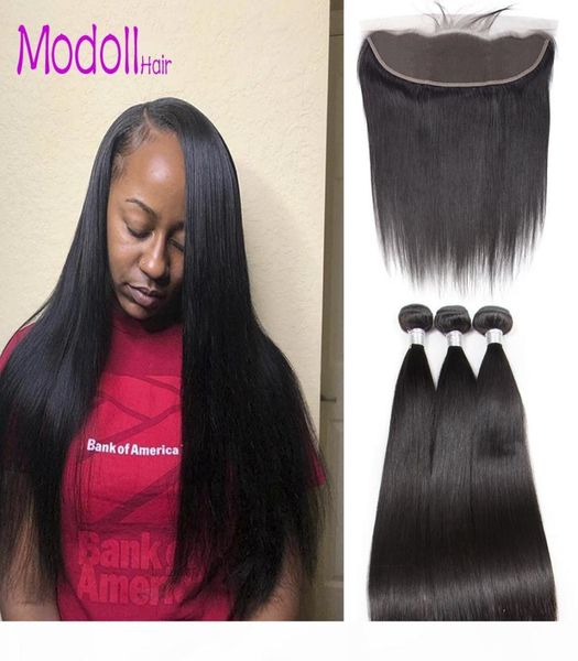 

straight human hair bundles with lace frontal raw indian virgin hair bundles with frontal closures grade 9a 30 inch bundles with f3140810, Black;brown