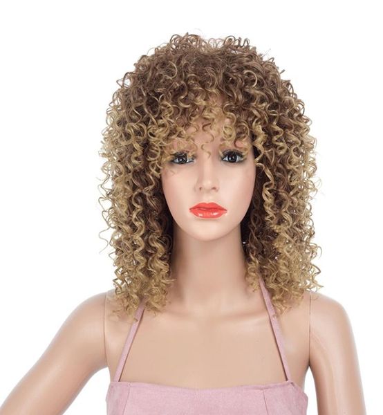 

women afro long kinky curly hair wavy wigs wave curls blond synthetic woman party wigs wig cap5298432, Black