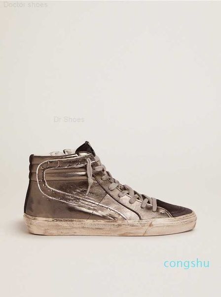 

high dirty shoes designer luxury italian vintage handmade slide sneakers with silver laminated leather upper3, Black