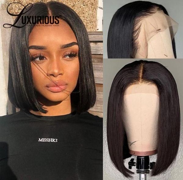 

luxurious 150 density straight short bob full lace human hair wigs for women brazilian bleached knots short bob wigs pre plucked4109188, Black;brown