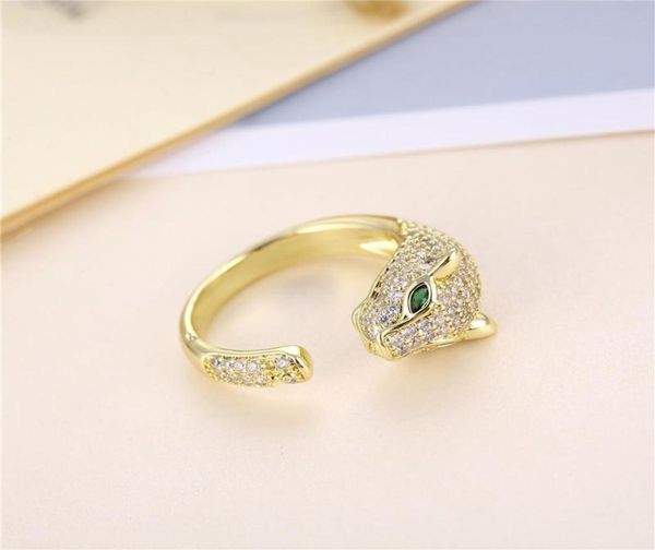 

cluster rings yjgs leopard head microinlaid zircon for female open fashion ring retro personality animal shape adjustable jewelry1156554, Golden;silver