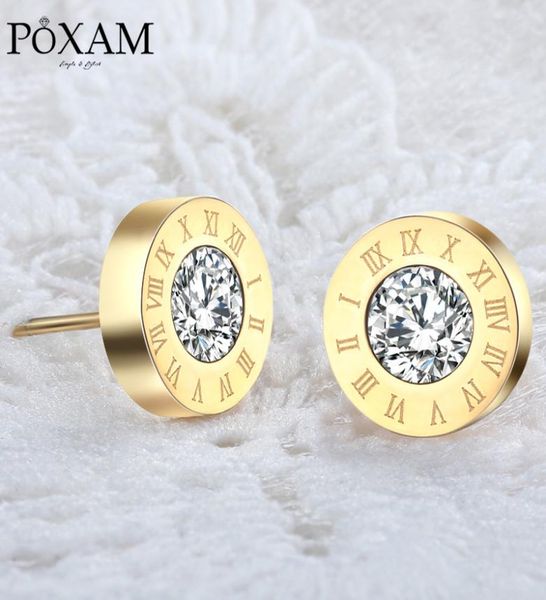 

stud poxam fashion roman numeral round crystal small earrings for women man personality statement cubic zirconia ear jewelry1136205, Golden;silver
