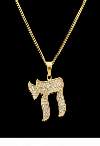 

hip hop stainless steel chai jewish symbols exaggerated pendants necklaces luxury gold plated chain jewelry women accessories 9012639, Silver