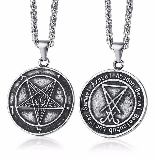 

assorted style satanic jewelry lucifer pentagram baphomet amulet goat satan wiccan satanism pendant necklace stainless steel28235889874, Silver