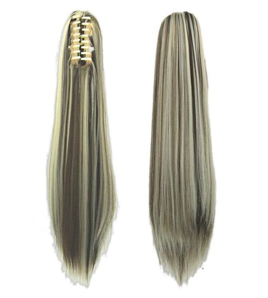 

007 synthetic ponytail long straight hair 16quot22quot clip ponytail hair extension blonde brown ombre hair tail with drawstr3468123, Black