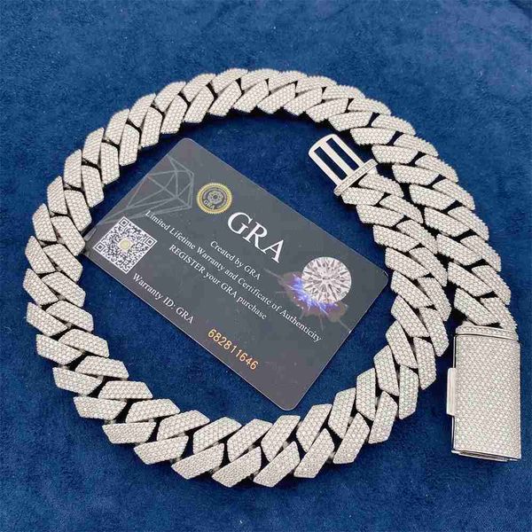 

buss down gra certificates 18mm 4 rows moissanite diamonds ice hiphop heavy big cuban link chain, Silver