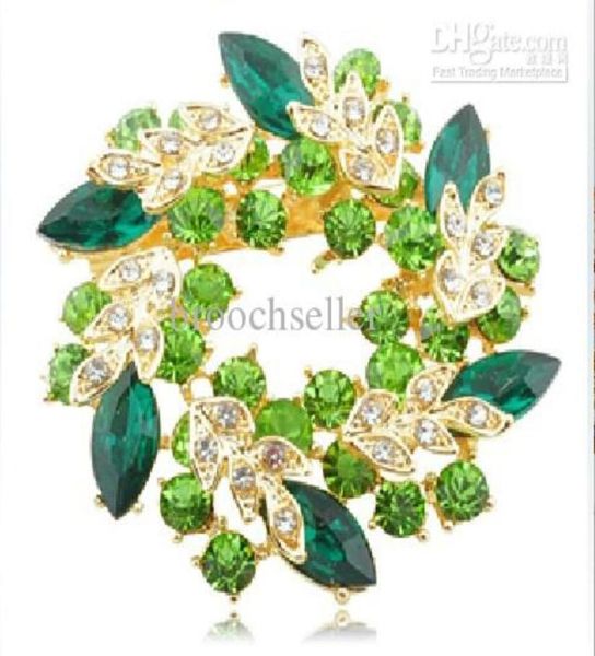 

2 inch gold plated green and lime rhinestone crystal wreath flower brooch6156750, Gray