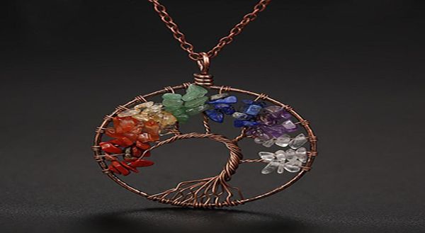 

tree of life natural stone pendant necklace bronze wire agate amethyst turquoise beads necklaces for women children fashion jewelr5266624, Silver