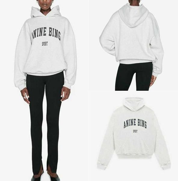 

anine bing women designer hoodie sport classic hooded print fleece sweatshirt grey fashion hoodies women's high street2023, Black