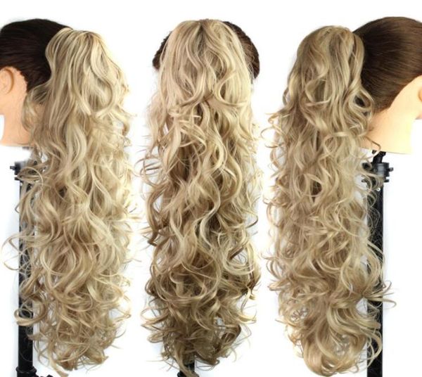 

082 synthetic ponytail long straight hair 16quot22quot clip ponytail hair extension blonde brown ombre hair tail with drawstr7484882, Black
