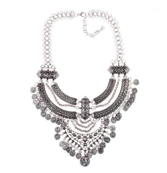 

boho big choker necklace women inlaid carving jewelry vintage necklaces metal chain choker coin pendant statement necklaces16687085, Golden;silver