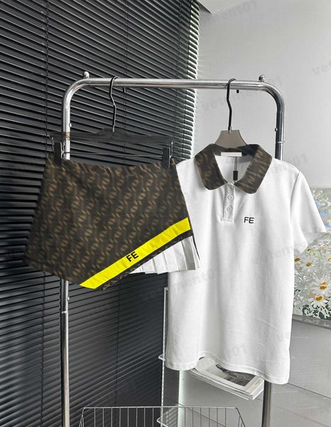 

polo shirt skirts two piece sets old flower letter embroidery short-sleeved tshirt and pleated skirt set summer fashion suit designer women, White