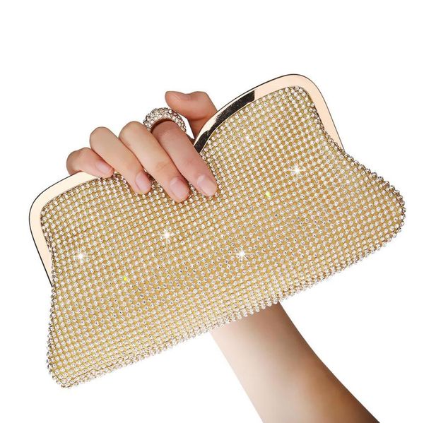 

shiny crystal rhinestone ring bags bridal clutches bride bridesmaid wedding party handbags fashion women evening bags with chain9264100, Black