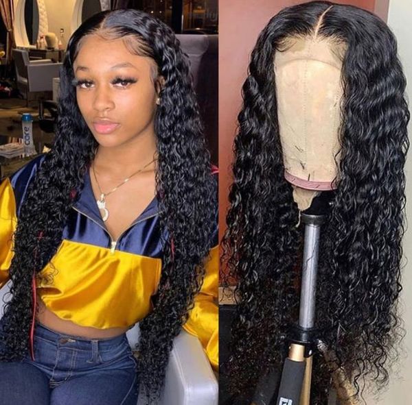 

30inch water wave lace closure wigs transparent human hair wigs 150density wet and wavy lace front wig for black women 4x4 lace5211289, Black;brown
